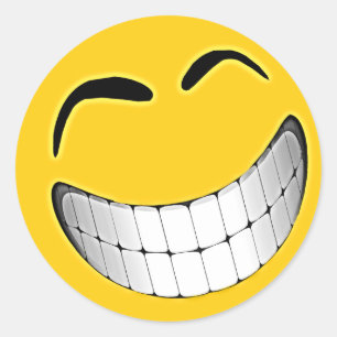 Yellow Big Grin Face Classic Round Sticker
