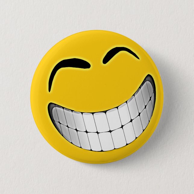 Yellow Big Grin Face Pinback Button (Front)