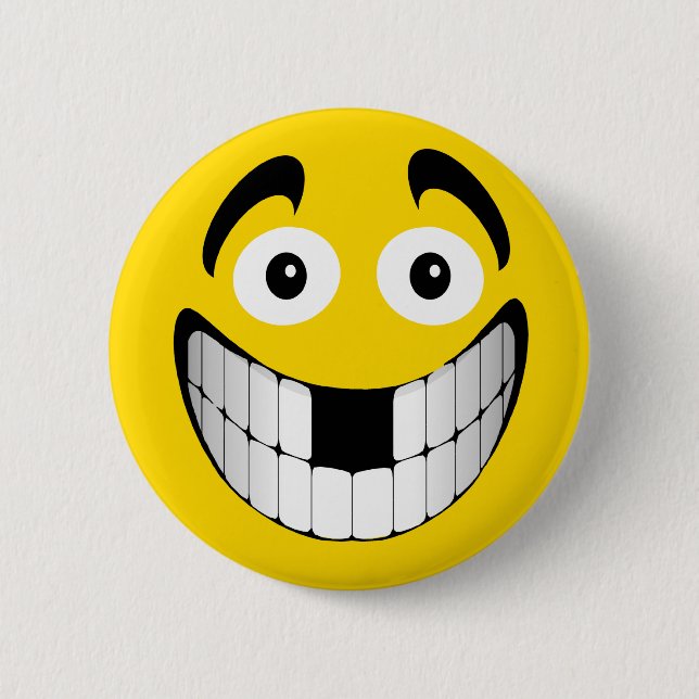 Yellow Big Grin with Missing Teeth Button (Front)