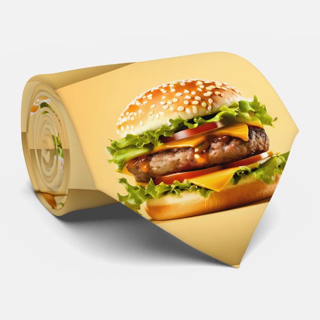 Yellow Big Hamburger Neck Tie (Rolled)