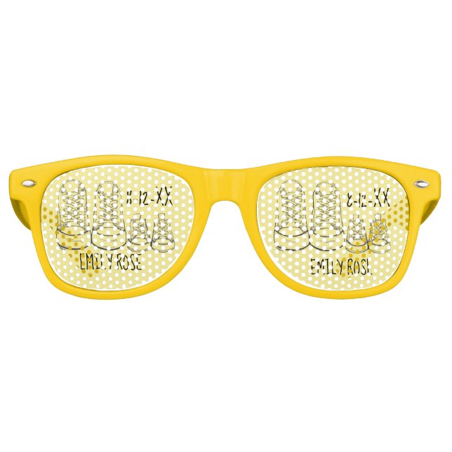 Yellow Big Little Shoes New Baby Shower Favor Retro Sunglasses (Front)