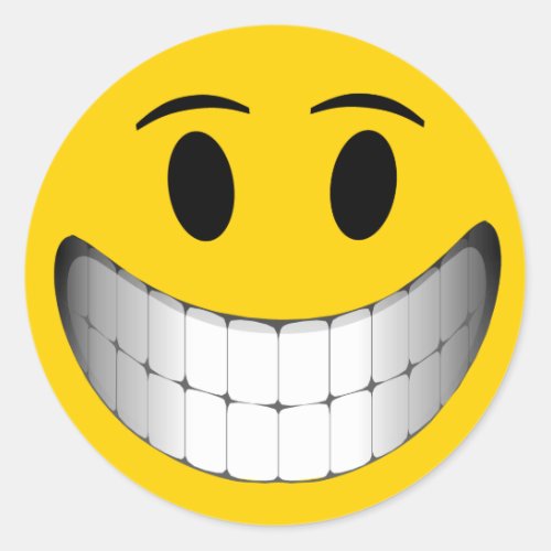 Yellow Big Smile Face Classic Round Sticker