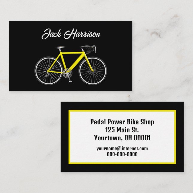 Yellow Bike On Black Business Card (Front/Back)