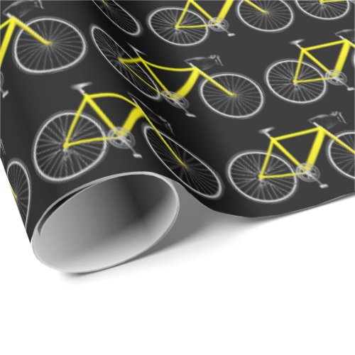 Yellow Bike On Black Wrapping Paper