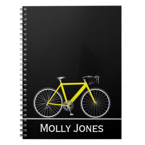 Yellow Bike with Name on Black  Notebook