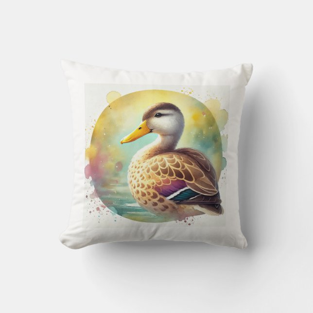 Yellow Billed Duck 180724AREF102 - Watercolor Throw Pillow (Front)