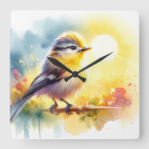 Yellow Billed Tit Tyrant AREF564 _ Watercolor Square Wall Clock