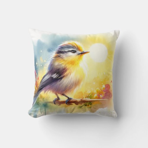 Yellow Billed Tit Tyrant AREF564 _ Watercolor Throw Pillow