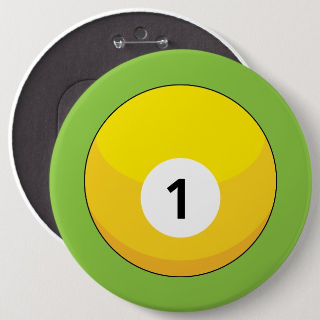 Yellow Billiard Ball Number One Button (Front & Back)