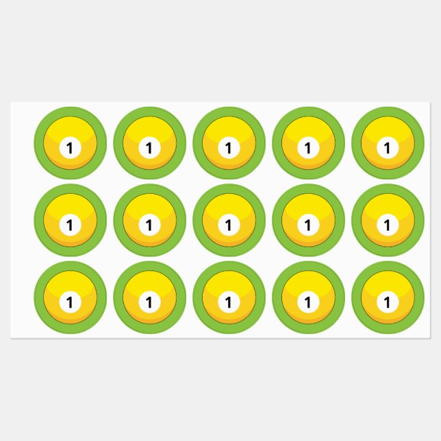 Yellow Billiard Ball Number One Labels (Sheet)