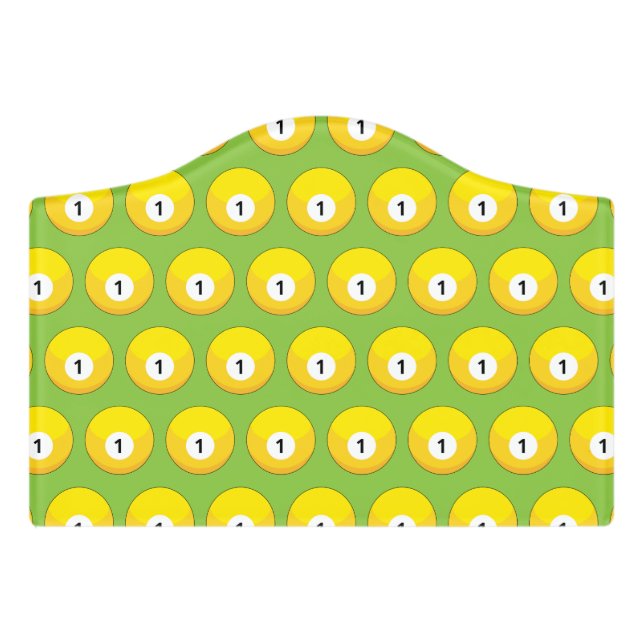 Yellow Billiard Ball Number One Pattern Door Sign (Small Crest Front)