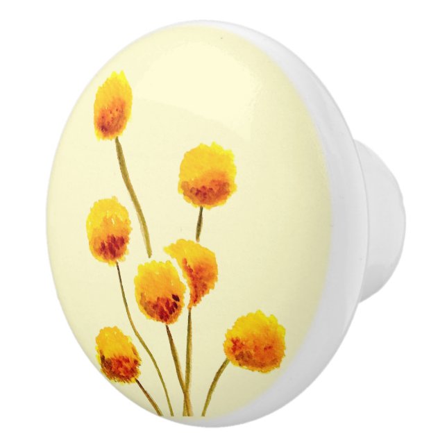 Yellow Billy Button flower Australian art design Ceramic Knob (Right)