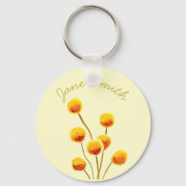 Yellow Billy Button native Australian flower Keychain (Front)