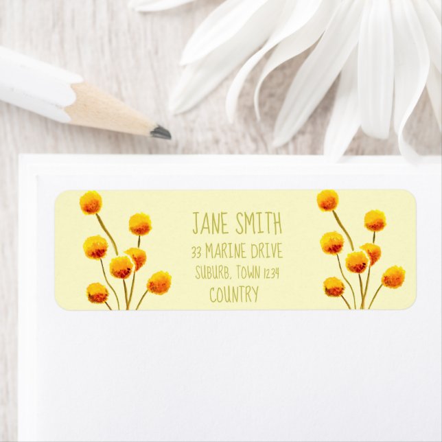 Yellow Billy Button native Australian flower Label (Insitu)