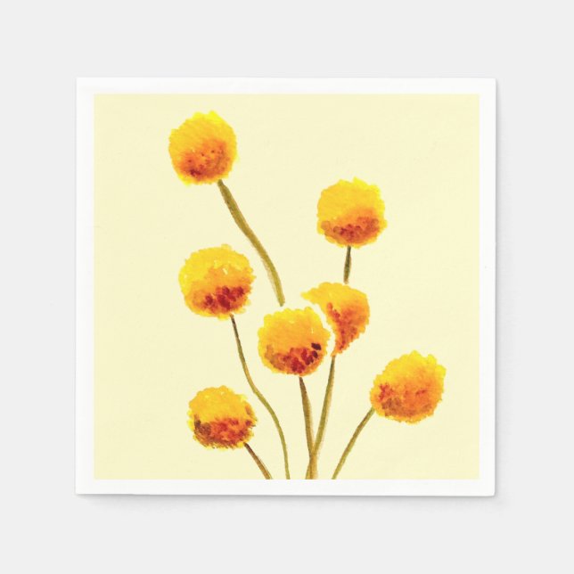 Yellow Billy Button native Australian flower Napkins (Front)