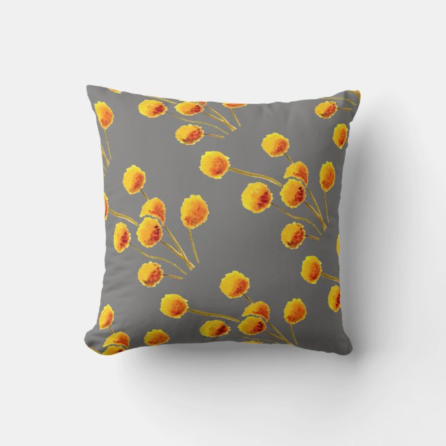 Yellow Billy Button native Australian flower Throw Pillow (Front)