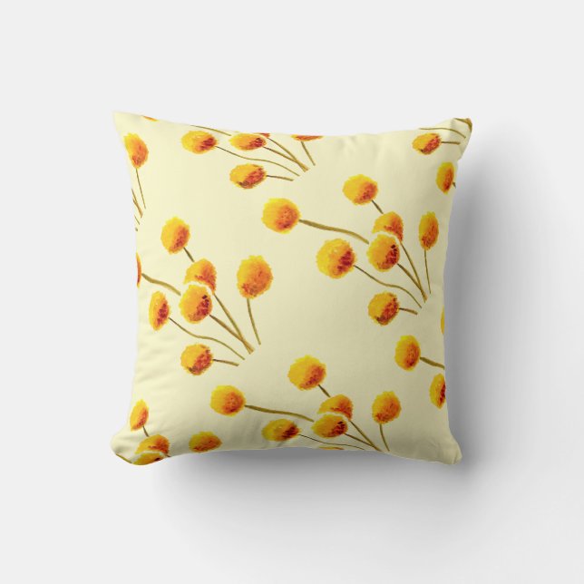 Yellow Billy Button native Australian flower Throw Pillow (Front)