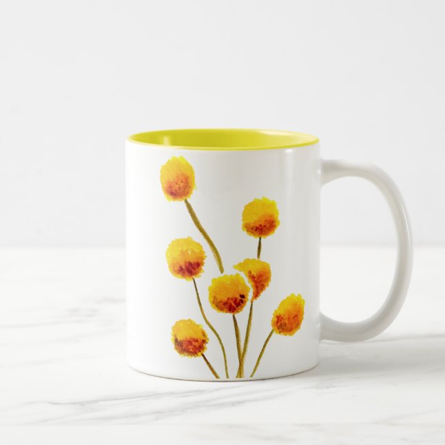 Yellow Billy Button native Australian flower Two-Tone Coffee Mug (Right)