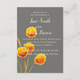 Yellow Billy Button watercolor art flower wedding Invitation