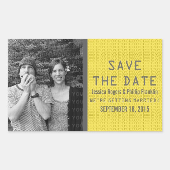 Yellow Binary Code Photo Save the Date Stickers (Front)
