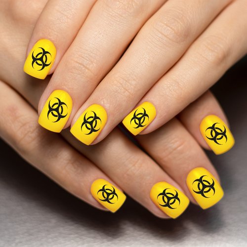 Yellow Biohazard Contaminated Area Caution Sign Minx Nail Art