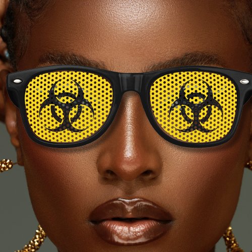 Yellow Biohazard Contaminated Area Caution Sign Retro Sunglasses