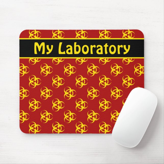 Yellow Biohazard Mousepad w/ Custom Text (With Mouse)