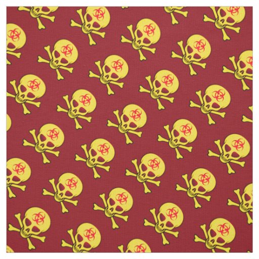 Yellow Biohazard Skull and Crossbones Fabric