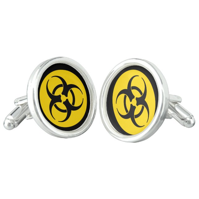 Yellow Biohazard Symbol Cufflinks (Angled)