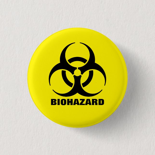 Yellow Biohazard Symbol Warning Sign Button (Front)