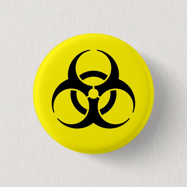 Yellow Biohazard Symbol Warning Sign Pinback Button (Front)