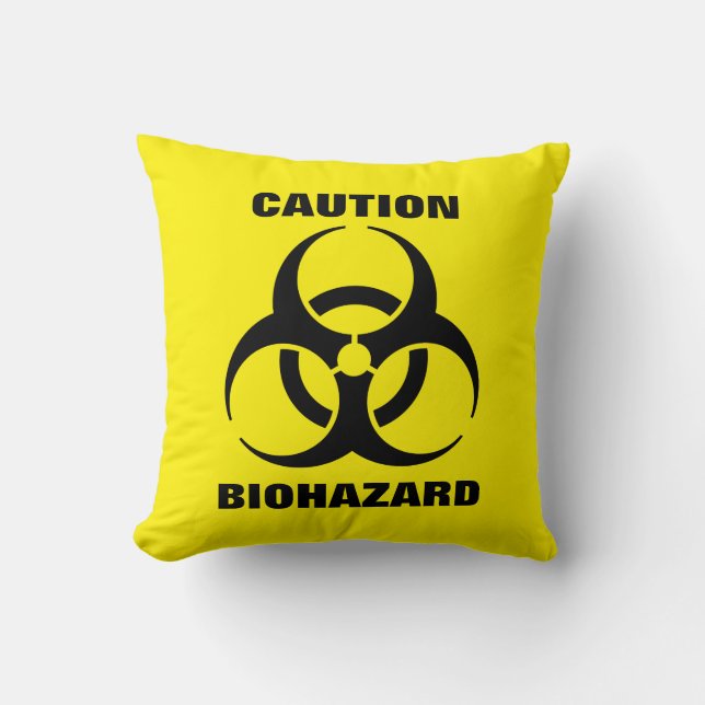 Yellow Biohazard Symbol Warning Sign Throw Pillow (Front)