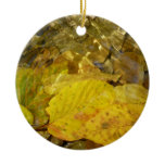 Yellow Birch Leaves in Stream Ceramic Ornament