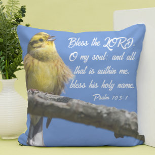 Yellow Bird Bless the Lord O my Soul Scripture Throw Pillow