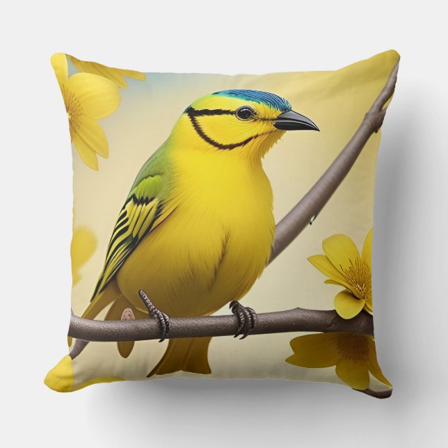 🌿 Yellow Bird Branch Home Accent Decor Throw Pillow (Front)