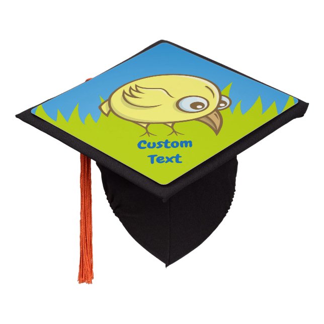 Yellow bird cartoon graduation cap topper (Angled)