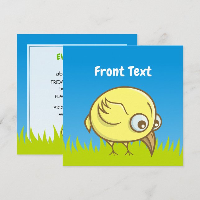 Yellow bird cartoon invitation (Front/Back)