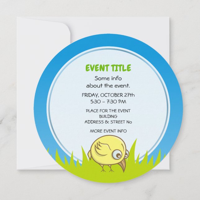 Yellow bird cartoon invitation (Back)