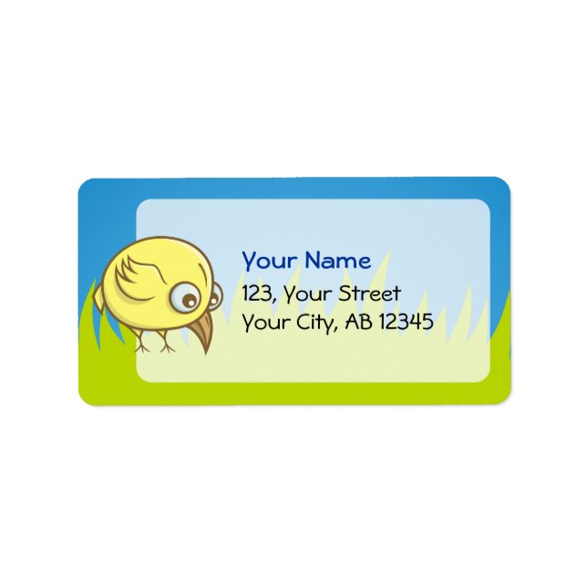 Yellow bird cartoon label (Front)