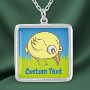 Yellow bird cartoon silver plated necklace