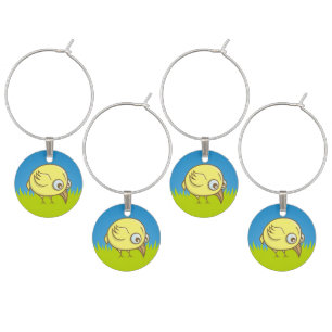 Yellow bird cartoon wine glass charm
