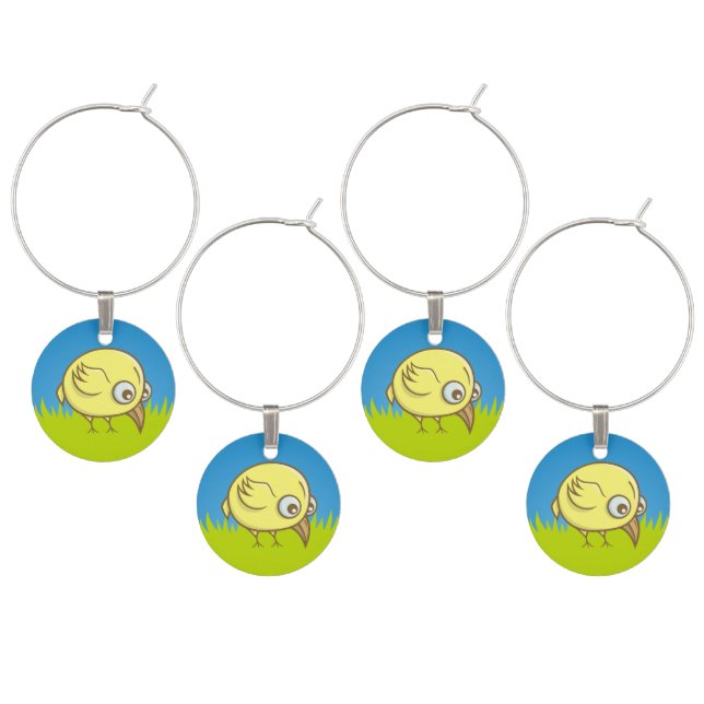 Yellow bird cartoon wine glass charm (Staggered)