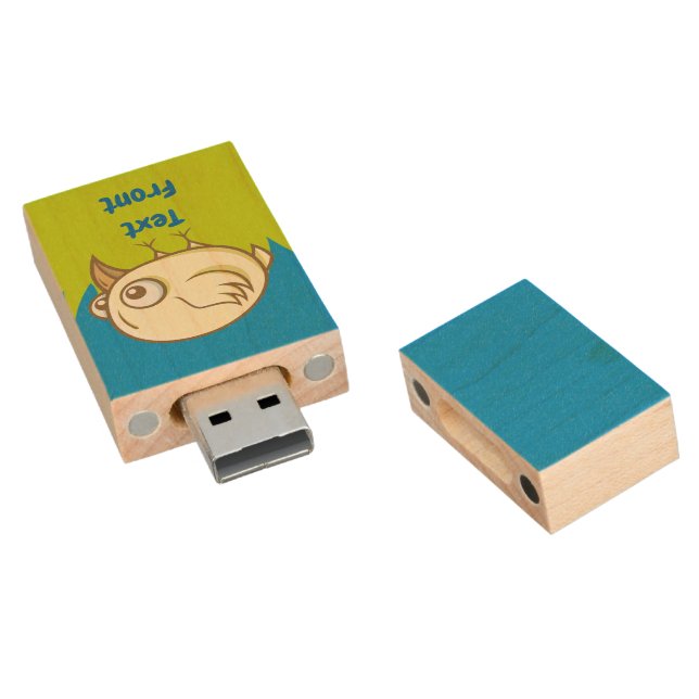 Yellow bird cartoon wood USB flash drive (Angled)