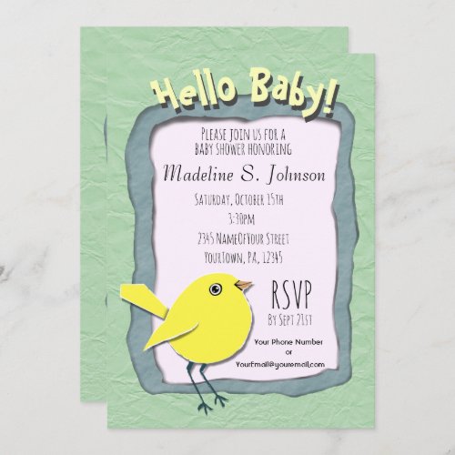 Yellow Bird Cutout Baby Invitation