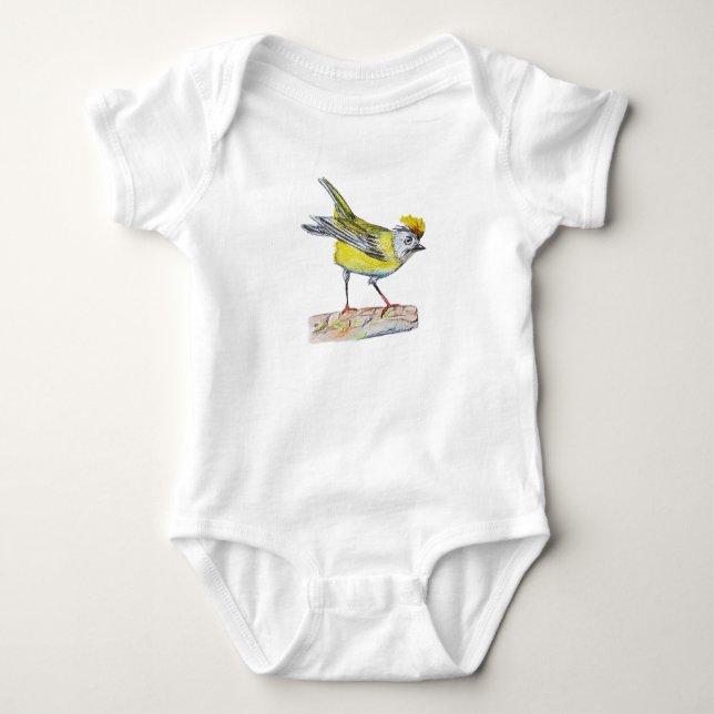 Yellow Bird Drawing Baby Jersey Bodysuit, White Baby Bodysuit (Front)