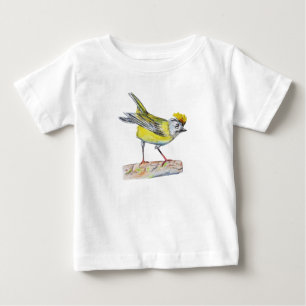 Yellow Bird Drawing Toddler Ruffle Tee, White Baby T-Shirt