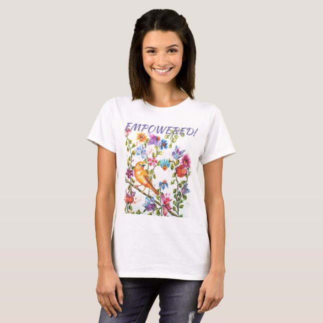 YELLOW BIRD EMPOWERED WHIMSICAL WATERCOLOR FLOWER T-Shirt (Front Full)