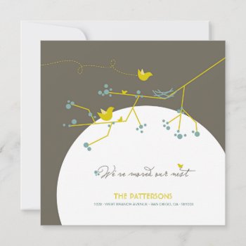 Yellow Bird Family's New Nest On Tree Home Moving Announcement by fatfatin_box at Zazzle