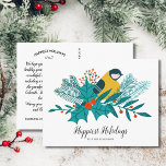 Yellow Bird Happy Holidays Family Photo Christmas  Postcard<br><div class="desc">Celebrate the season with this Holiday postcard featuring a cute yellow bird nestled in Christmas Greenery - and a custom personal note and your photo on the backside or easily delete these options.  This postcard is sure to bring happiness to both friends and family.</div>