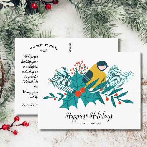 Yellow Bird Happy Holidays Family Photo Christmas  Postcard